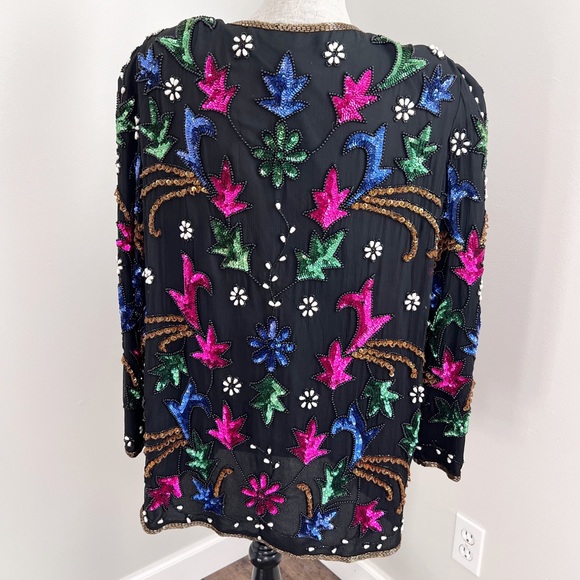 Jakelin Designs Vintage Beaded Sequin Silk Jacket 2X - Picture 7 of 16